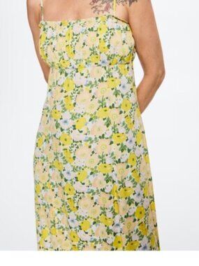 Yellow Floral Spaghetti-Strap Dress